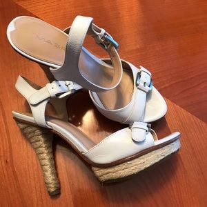 Via Spiga white leather wedge platform sandals